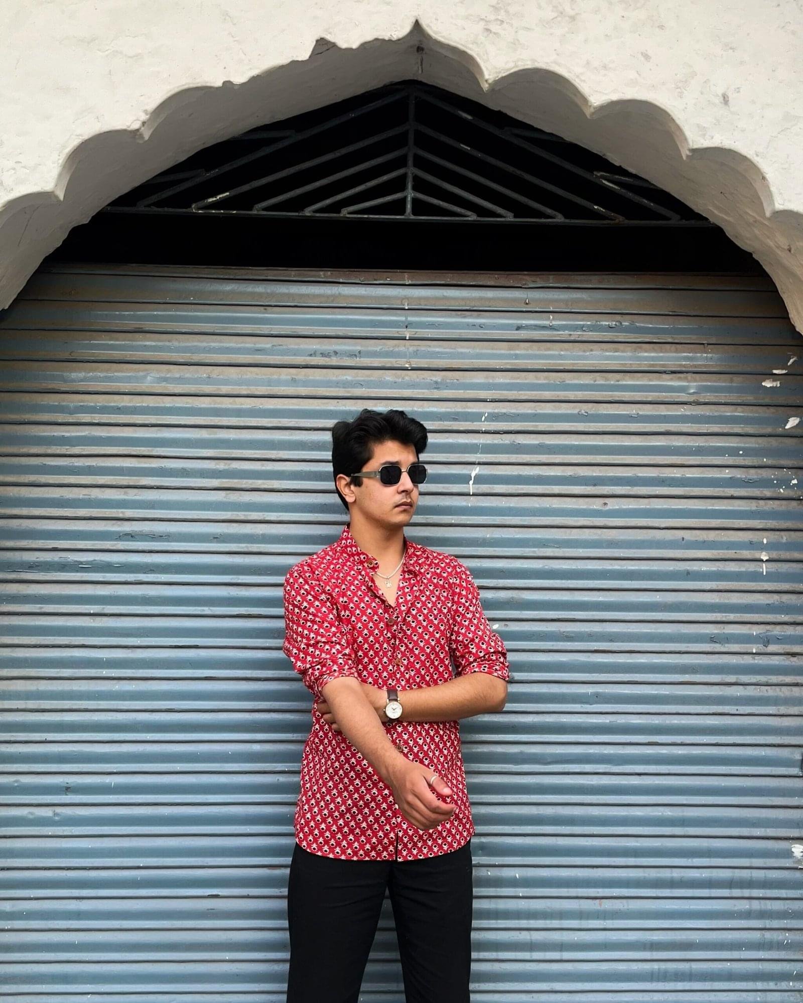 Crimson Classic Mens Shirt/Kurta Hand Screen Printed (Standard Fit)