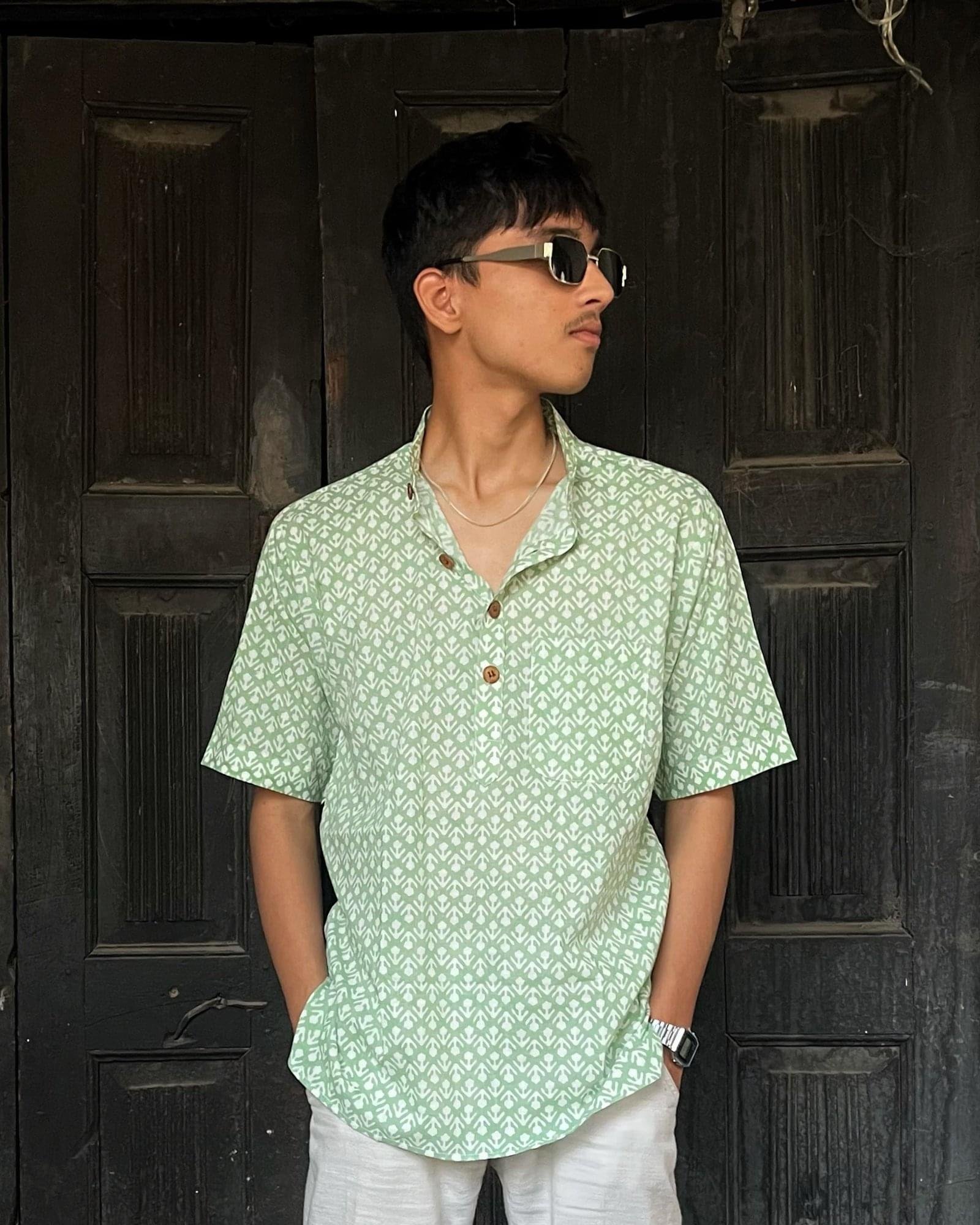 Tarun Mens Shirt/Kurta Hand Screen Printed (Standard Fit)