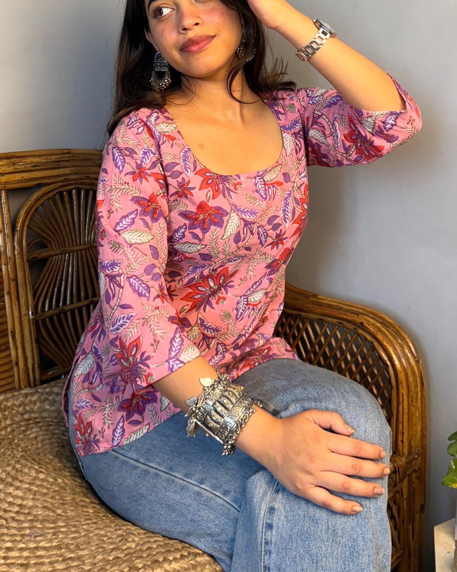 Gullab Kurti Short/Long Kurti (Customisable-Length/Neck/Sleeves)